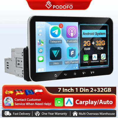 Radio Estéreo para Auto Podofo de 7'' con Android, Carplay Inalámbrico, Navegación GPS, Android Auto, Reproductor Multimedia, Bluetooth, WIFI, 1 Din