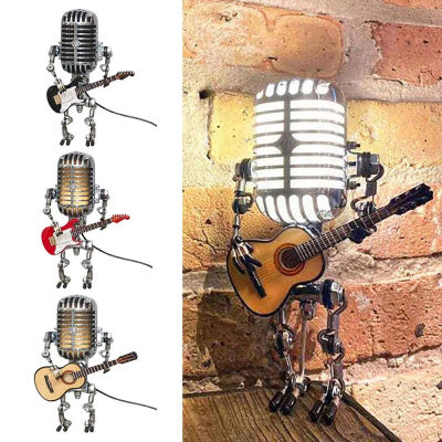 Lámpara de Robot de micrófono Vintage, lámpara LED de escritorio de guitarra, miniaturas Vintage, artesanía, iluminación, oficina, decoración del hogar