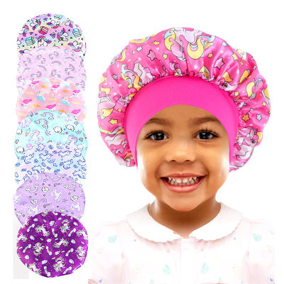 Gorro de satén con estampado de dibujos animados para bebés y niños, gorro para dormir para pelo rizado, gorro de satén sedoso ajustable para niños pequeños, gorros para dormir de noche