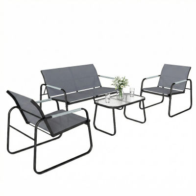 Conjunto de Muebles de Jardín Outsunny de 4 Piezas en Acero y Textilene con Reposabrazos de Cuerda Tejida Gris