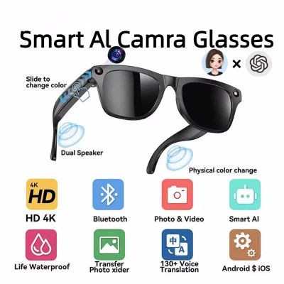 Gafas Inteligentes Electrocrómicas 4K HD con IA, Traducción, Chat GPT, Cámara de 800W, Llamadas Bluetooth, Control por Asistente de Voz, Gafas Inteligentes 2026
