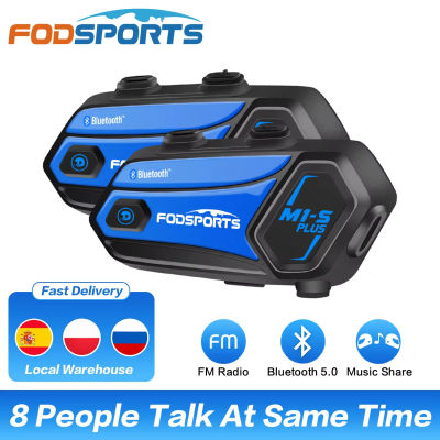 2 piezas Fodsports M1-S Plus Casco Intercomunicador Motocicleta Bluetooth Auriculares, Intercomunicador de motocicleta de 8 pilotos, Radio FM, Compartir música.