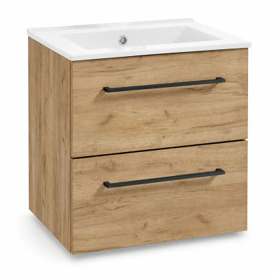 Mueble de Baño de 60 cm con Lavabo, Roble Artesanal, Mecanismo de Cierre Suave, Diseño Moderno