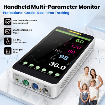 Monitor de paciente portátil para adultos, niños y neonatos, pantalla táctil completa de 5.5 pulgadas, multiparámetros, SpO2, NIBP, TEMP, ECG, ETCO2 opcional
