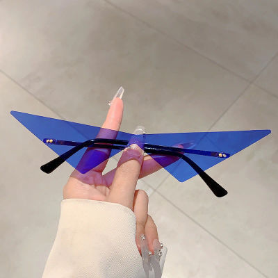 KAMMPT gafas de sol triangulares sin montura para hombre, nueva moda Hip-hop, gafas de sol de Color sólido para exteriores, gafas de sol Rave de diseño de marca a la moda para mujer