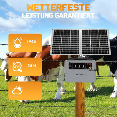 Cargador de Cerca Eléctrica Solar de 30 Millas con Cargador Solar de 0.3 a 1.5 Joules para Ganado, Día y Noche, Previene la Invasión de Depredadores