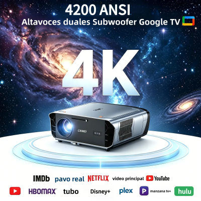 Nuevo proyector de video 4K Ultra HD, 4200 ANSI, Android 14, Google TV, para cine en casa, con WiFi 6, enfoque automático, altavoces dobles y función de proyección de películas durante el día.