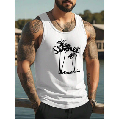 Camisetas sin mangas con estampado 3D de cocoteros coloridos para hombre, camisetas con patrón de plantas, camisetas holgadas de verano para deportes callejeros, camisetas con cuello redondo, chaleco