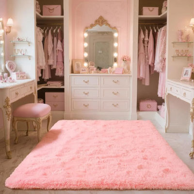 Alfombra Rosa VIKAMA para Dormitorio - Suave y Afelpada para Decoración del Hogar - Alfombra para Sala de Estar, Dormitorio - Alfombra Lateral para Dormitorio
