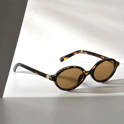1 par de gafas de sol ovaladas retro para hombre y mujer, diseño para rostros pequeños, versátiles para múltiples escenas en interiores.