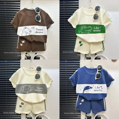 Traje de manga corta para niños, conjunto a rayas para niñas y niños, Tops de verano + ropa corta para bebés, novedad de 2024