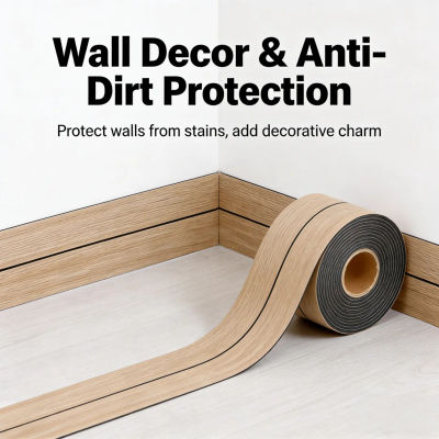 1 rollo de pegatinas autoadhesivas de PVC con imitación de grano de madera para pared, moldura de zócalo, pegatinas de marco grueso para muebles, 3,15x118,11 pulgadas