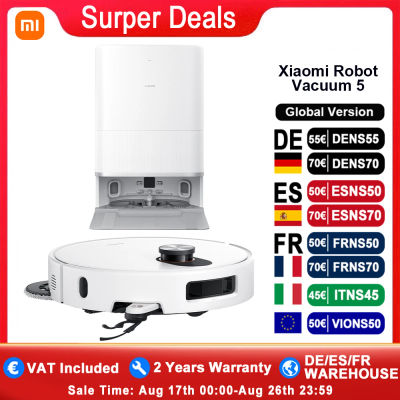 Versión Global Xiaomi Robot Vacuum 5 Control por APP Control Inteligente por Voz Aspiradora con Succión de 20000Pa Mopa Extensible y Cepillo Lateral Autolimpiante (X20+ Actualización de X20)