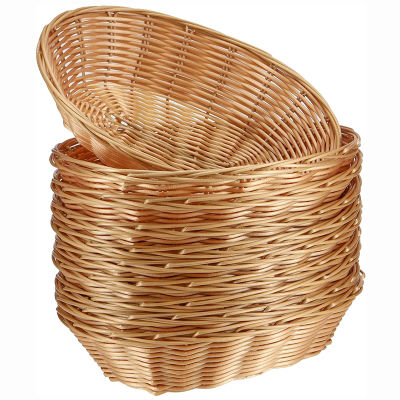 Cestas de pan de mimbre de 8/20 piezas, cesta de plástico ovalada tejida a mano, cesta de servicio de alimentos para frutas y verduras de mesa para el hogar, cocina