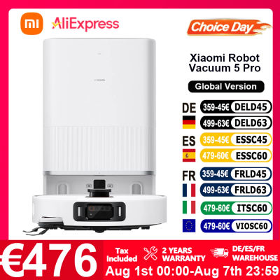 Versión Global Xiaomi Robot Vacuum 5 Pro, Succión de 20000Pa, Aspiradora Antienredos sin Esfuerzo, Estación Base Autolimpiante, Mopa Extensible y Cepillo Lateral, Video HD, Llamadas Unidireccionales,
