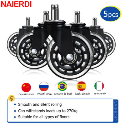 NAIERDI 5PCS Ruedas universales para sillas de oficina Ruedas silenciosas 360 ° Rodillos giratorios, herrajes para muebles de repuesto de carga de 50KG, 10mm/11mm