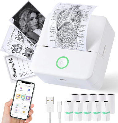 Mini Impresora Fotográfica Inalámbrica con 5 Rollos de Etiquetas y 5 Rollos de Papel Térmico, Impresión Móvil por Bluetooth para Imágenes, Fotos y Etiquetas