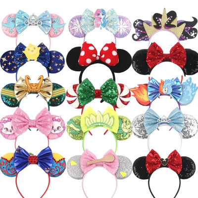 Diadema con Orejas de Mickey Mouse, Linda y Nueva, para Niños y Adultos, con Lentejuelas, Lazo de 5 Pulgadas, para Fiestas, Festivales, Accesorios para el Cabello para Mujeres, Niñas y Bebés