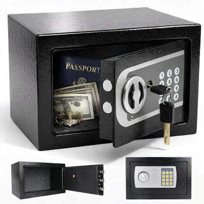 Caja de Seguridad Electrónica Digital, Mueble de Seguridad con Cerradura de Doble Llave, Caja de Depósito de Acero con Llave para Dinero en Efectivo/Joyas en Negocios
