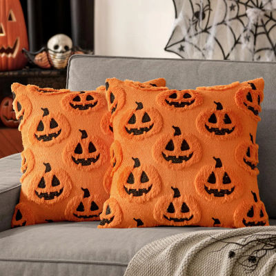 Fundas de almohada de otoño y Halloween, funda de almohada decorativa con patrón de calabaza de 18x18, cojines de lana sintética de felpa suave para el hogar, sofá