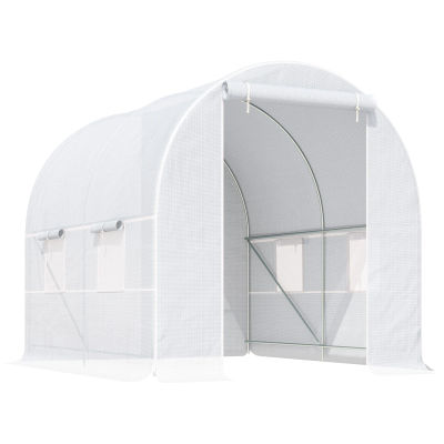 Outsunny Invernadero Túnel 245x200x200cm con 4 Ventanas Cultivo Plantas Blanco