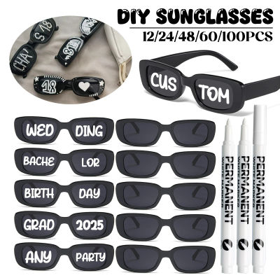 12-100 Uds. Gafas de sol de boda gafas de sol personalizadas con bolígrafos gafas cuadradas Retro DIY para fiestas cumpleaños boda fiesta GRAD 2025