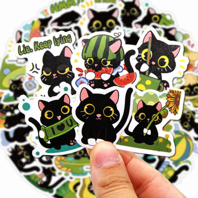 10/600 Uds. Lindas pegatinas de plantas negras con diseño de gato de dibujos animados, impermeables, para grafiti, fundas de teléfono, bicicletas, decoración Kawaii, juguetes, regalos
