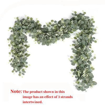 Guirnalda de hojas de eucalipto Artificial, planta verde de imitación, enredaderas de primavera con flores blancas, bayas para decoración de fiesta en casa, boda, 1 ud.