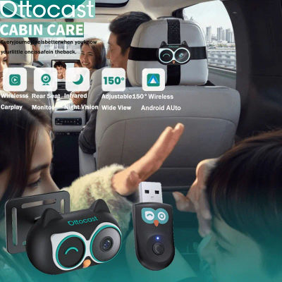 Adaptador Inalámbrico CarPlay Ottocast Cabin Care, Cámara para Auto para Bebés, 1080P HD 150 ° Monitor de Visión Nocturna Gran Angular para Asiento Trasero, Compatible con el 98% de los Autos