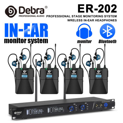 Sistema de Monitoreo Intraural Profesional Debra ER-202 UHF con Tecnología Bluetooth 5.0 para Actuaciones en Escenario y Eventos al Aire Libre
