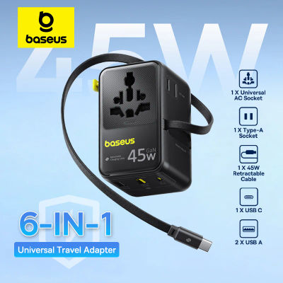 【NUEVO】Baseus 6-EN-1 GaN cargador de teléfono adaptador de viaje Universal 45W/70W Cable retráctil 2AC enchufe UE/REINO UNIDO/EE. UU. Cargador USB