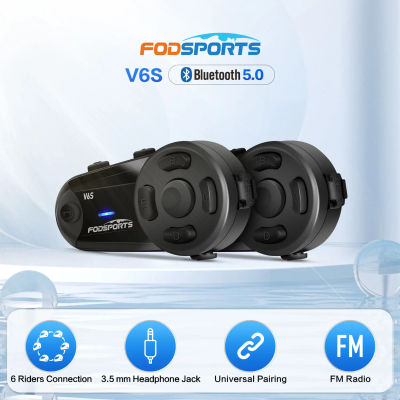 Fodsports V6S Intercom Moto Bluetooth 5,0 casco auriculares 6 conductores 1000m Intercomunicador motocicleta Interfono Moto FM