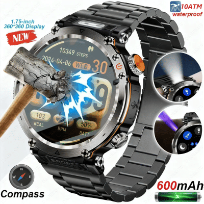Reloj Inteligente DAORKOW Modelo 2026, Resistente al Agua 10ATM, 600mAh, con Brújula, Linterna LED, Llamadas Bluetooth, para Deportes al Aire Libre