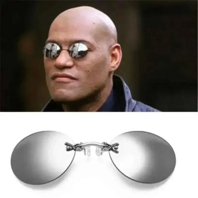 1-2 gafas con clip para la nariz, gafas de sol redondas sin montura Matrix Morpheus, mini gafas de sol sin montura vintage para hombre