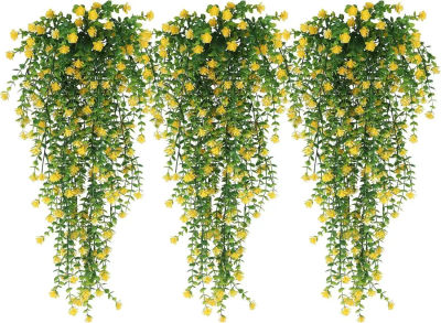 Plantas artificiales colgantes, plantas colgantes falsas, hoja de eucalipto de imitación, vid verde, plantas de plástico resistentes a los rayos UV para exteriores, 3 uds.