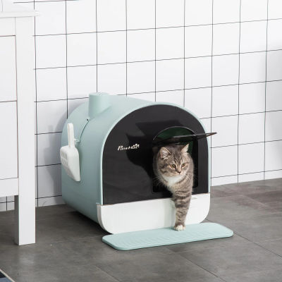PawHut Arenero para Gatos con Bandeja Extraíble Pala Alfombra 43x44x47cm