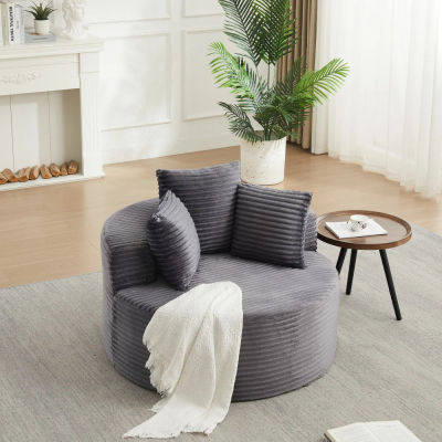 Sillón Redondo con Detalles de Tela, Sillón Individual Minimalista Informal con 3 Cojines Decorativos, Sillón Tapizado Suave, Sofá Individual Moderno, Mueble Elegante para el Hogar, Mueble para Rincón