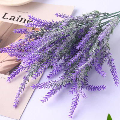 Paquete de lavanda de plástico Flocado de flores artificiales, plantas falsas, ramo de brida para boda, interior, exterior, hogar, cocina, mesa de oficina