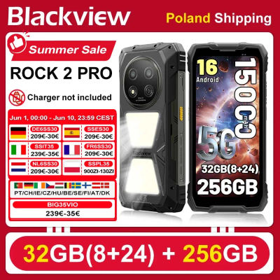 [Envío desde Polonia] [Sin cargador UE] Teléfono inteligente resistente Blackview ROCK 2 Pro, 8GB+256GB, pantalla IPS de 6,67 pulgadas, Android 16, batería 15000mAh, carga 33W, 5G