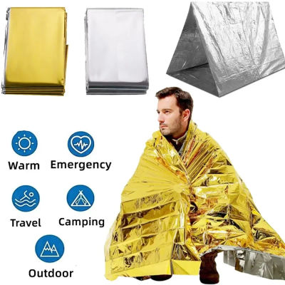 Poncho térmico de emergencia, manta ligera, plegable, resistente al agua, sombrilla a prueba de viento, reutilizable, primeros auxilios, estera de Camping, cubierta