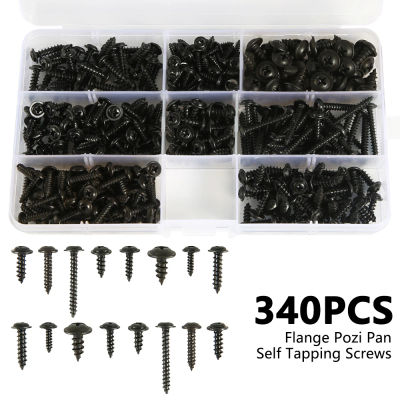 340/500 Uds tornillo de rosca de cabeza plana cabeza cruzada M3/M4/M3.5/M4.8 juego de tornillos autorroscantes Kit surtido muebles negros acero al carbono