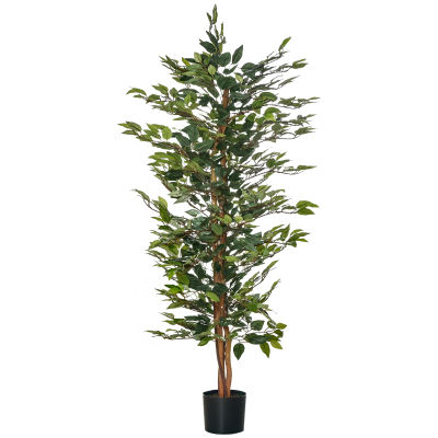 HOMCOM Ficus Artificial con Troncos 150 cm Planta Artificial con Macetas y 1008 Hojas Realistas para Decoración del Hogar Salón