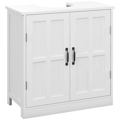 kleankin Mueble para Debajo del Lavabo Armario de Baño Bajo Lavabo con Puerta Doble y Estante Ajustable Carga 20 kg 60x30x60 cm Blanco