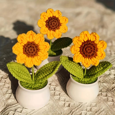1 Pieza de Planta en Maceta Miniatura Hecha a Mano con Ganchillo, Bonsái de Flores Artificiales Tejidas, Decoración de Escritorio, Lindo Regalo para el Día de la Madre, Día de San Valentín