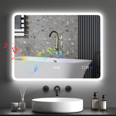Espejo de Baño con Luz LED con Bluetooth 3 Colores de Luz Función Antivaho Función de Memoria IP44