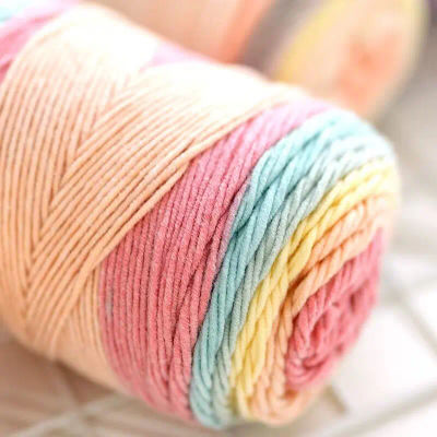 Suéter tejido a mano para muñeca, bufanda, manta, cojín de asiento, Bola de hilo, sección larga colorida, algodón arcoíris, 100g