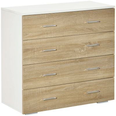 HOMCOM Mueble práctico de almacenamiento estilo contemporáneo 4 cajones 76x35x72 cm color blanco y madera