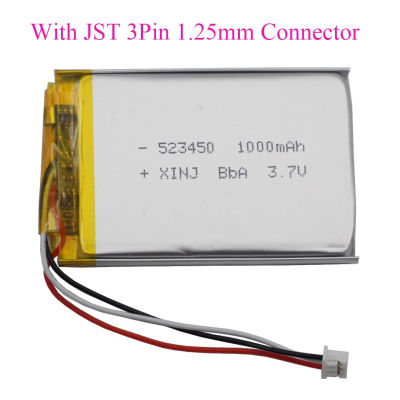 Batería recargable de polímero Lipo Li de 3.7V 1000mAh 3.7Wh 523450 JST 3Pin 1.25mm con termistor NTC para GPS, altavoz Bluetooth, cámara para coche