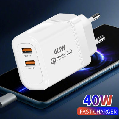 Cargador USB rápido con enchufe UE EE. UU., adaptador de cargador de teléfono de pared para iPhone, Samsung, Xiaomi, Redmi, puerto dual, salida 2A, 40W