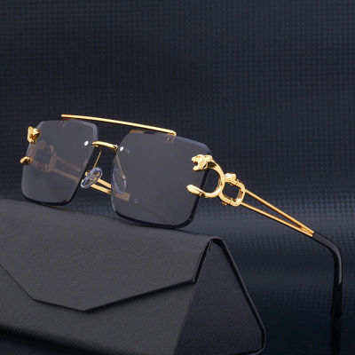 Gafas de sol sin montura de leopardo de Metal a la moda, puentes dobles, gafas de sol con gradiente de película oceánica, lentes UV400, gafas de sol para coche 90168